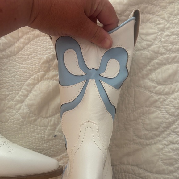 White and Blue Western Ankle Boots - Picture 7 of 8